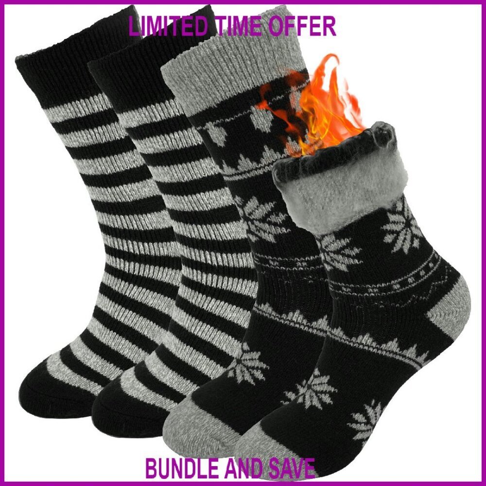 Women's Thermal Crew Socks Size 5-10 Acrylic Warm Winter Boot Socks